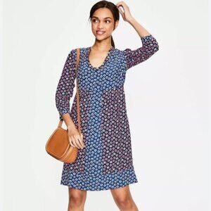 Boden Floral Shift Tunic Dress Azalea Bud 3/4 Sleeve Lightweight Womens Size 4